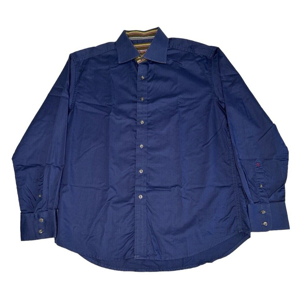 Robert Graham Men's Button Down Long Sleeve Flip Cuffs Navy Blue Shirt Size XL